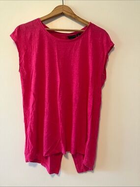 Tahari Vibrant Pink Sleeveless Crewneck Tank 💯 Linen